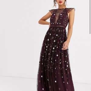 NWT ASOS Embroidered Floral and Sequin Maxi Dress